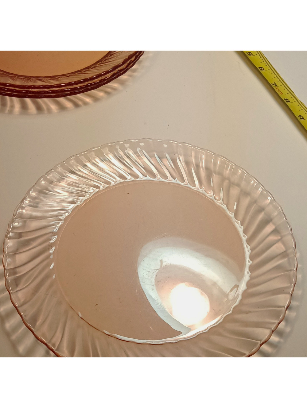 Vintage Arcoroc France Rosaline Pink Swirl Glass Dinner Plates 9" Set of 4